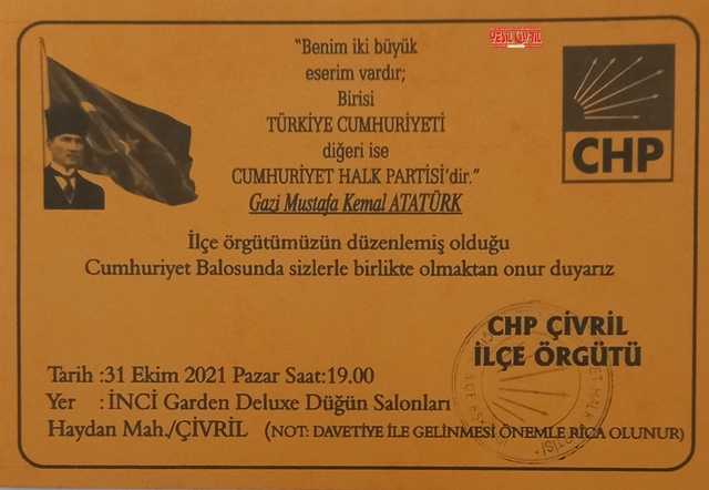 CHP, ÇİVRİL’DE CUMHURİYET BALOSU DÜZENLİYOR.